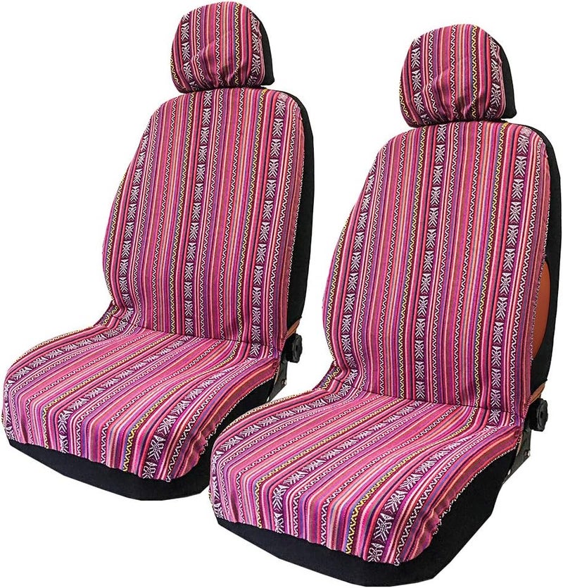 TAGMORE Pink Car Seat Cover Hippie Boho 4PCS Cute Western Accesories for Women Girls' GIF, Automotive Interior Covers Stripe Multi-Color Breathable, Universal fit for Sedan, Vans, Trucks, SUV - Image 1